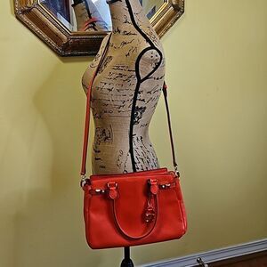 Henri Bendel Orange Leather Tote Bag Crossbody Strap